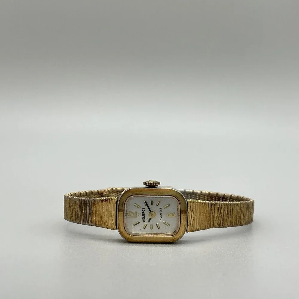 Vintage Helbros Womens Watch 14mm Gold Tone 17 Jewels Manual Wind Adjustable